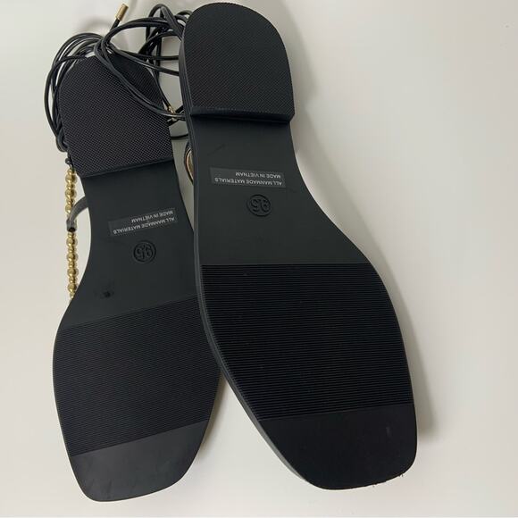 Dolce Vita Black Gold Beaded Lace Up Gladiator Flat Sandals Size 9.5 NEW IN BOX - Picture 12 of 14